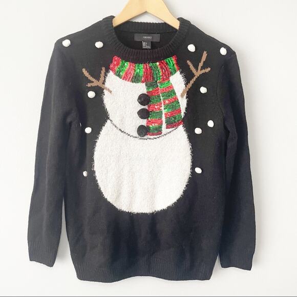 Forever 21 snowman holiday Christmas sweater size small black crew pullover - Picture 8 of 8